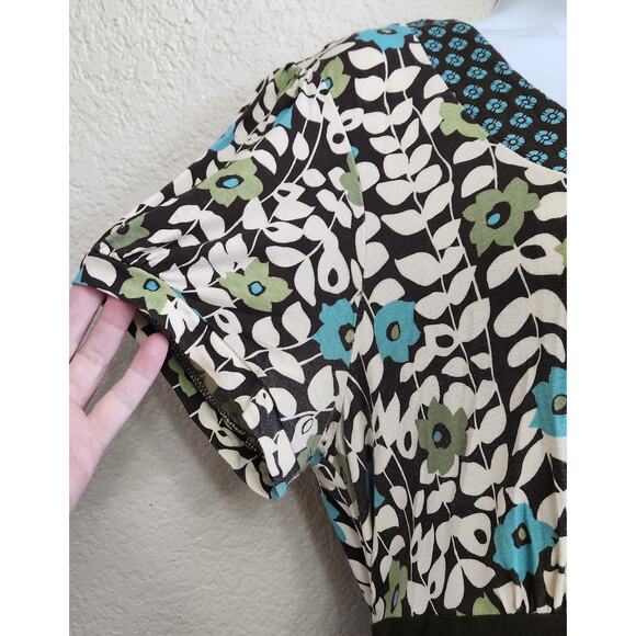 Apt 9 Brown Blue White Floral Print Tie Back Top XL Lightweight Soft Stretch - Picture 2 of 5